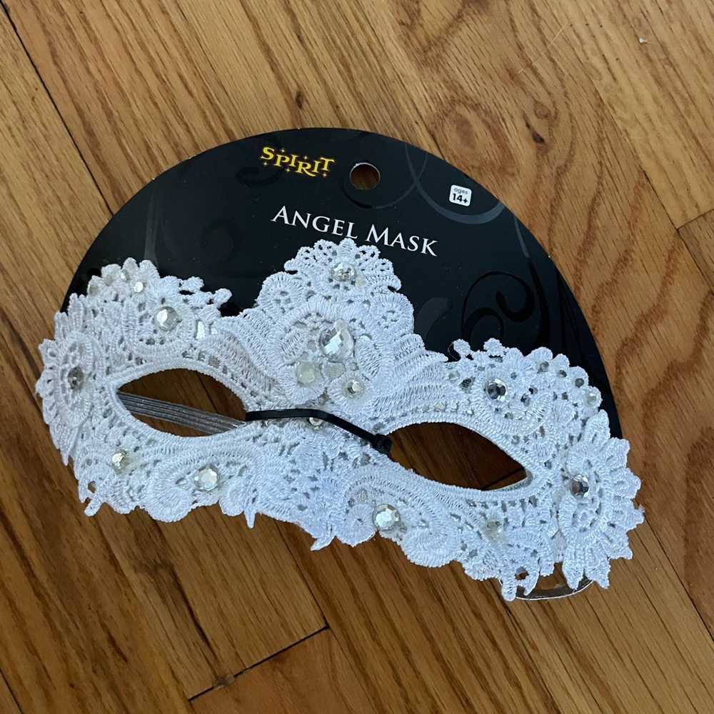Spirit White Lace Angel Eye Mask with Rhinestones
